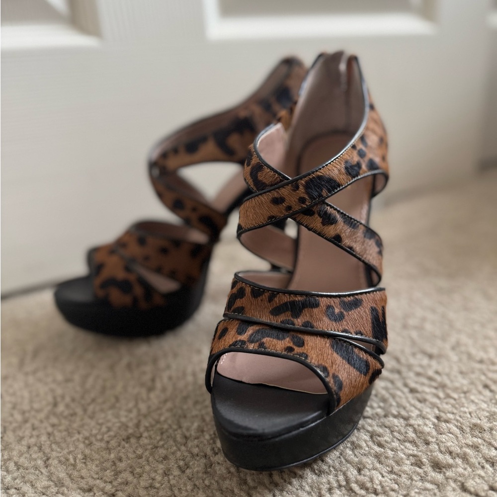 Leopard Print Strappy Platform Heels